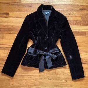 Brown Velvet Belted Blazer Size 10 Pockets Retro Whimsygoth Office Siren Boho